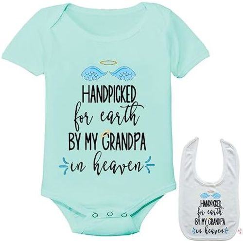 Hand Picked By Grandpa in Heaven -Cute family Infant Baby bodysuit onesie & bib