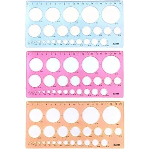 yueton 3pcs Colorful Transparent Plastic Washable Circle Drawing Painting Stencils Scale Template Sets Graphics Rulers