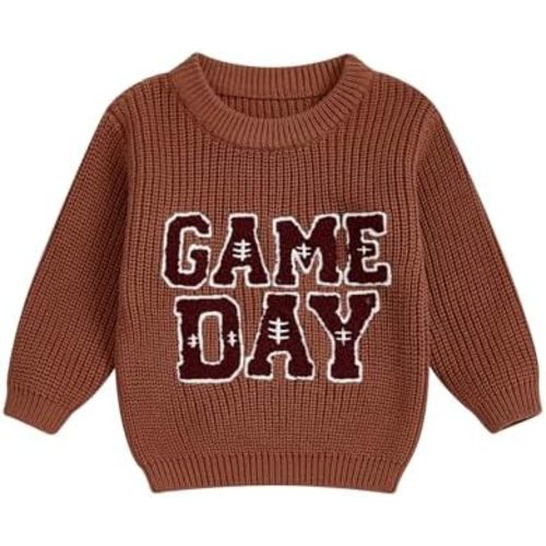Honganda Toddler Baby Boy Girl Football Outfit Long Sleeve Cable Knit Game Day Embroidered Sweater Pullover Knitwear Top