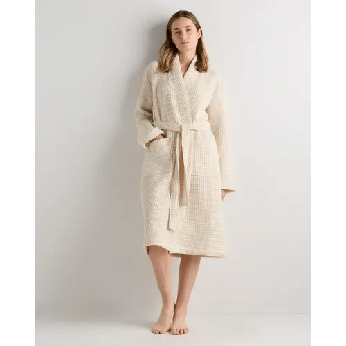 Organic Turkish Waffle Robe M - Blue
