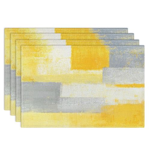 Emvency Farmhouse Placemats Set of 4, 12x18 Inch Modern Grey White and Yellow Art Painting Table Mats for Outdoor Home Party Kitchen Dining Decoration