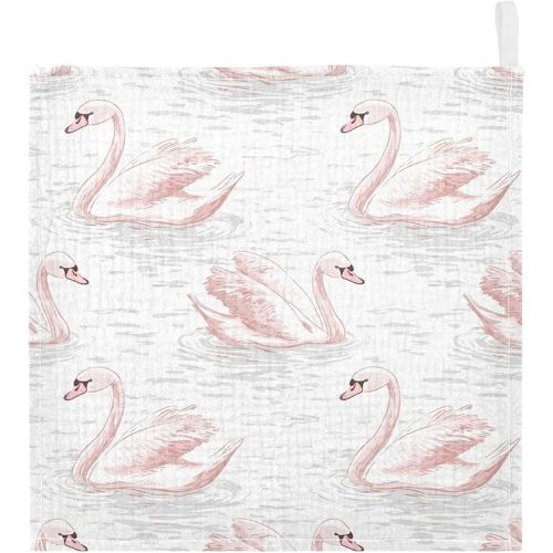 vvfelixl Baby Muslin Washcloths Pale Pink Swans Baby Burp Cloths Cotton Babys Face Towel for Newborn Infants Boys Girls Soft and Absorbent 11.8 X 11.8 in, 3 Pack