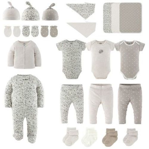 The Peanutshell Baby Girl Layette Gift Set, Taupe Floral Baby Clothes with Bibs, 0-3 Months, 23 Piece Set