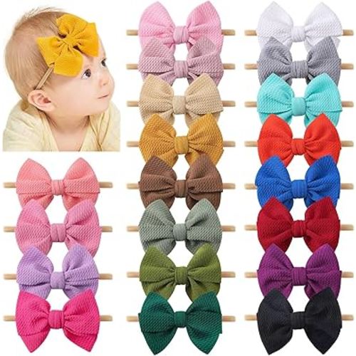 yoyokid Hairband, 20 PCS Baby Girls Nylon Headbands Super Soft Baby Hair bands with Bows Elastic Hair Accessories for Newborn Infant Toddler