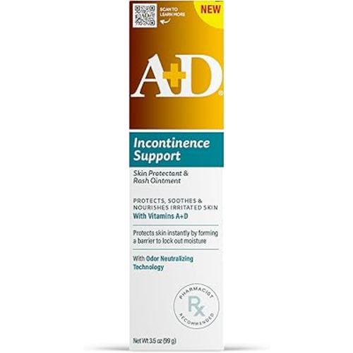 A+D Incontinence Support Skin Protectant & Rash Ointment – Treats & Prevents Incontinence Rash, Soothes Chafed Skin, Odor Neutralizing Technology - 3.5oz