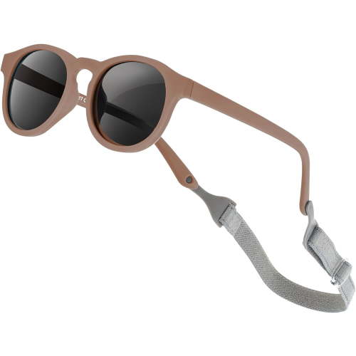 ILANKTOZI Flexible Polarized UV Protection Kid's Round Sunglasses with Strap, Earth Brown