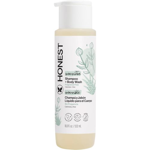 The Honest Company 2-in-1 Baby Shampoo & Body Wash, Fragrance-Free, Gentle, Tear-Free, Hypoallergenic, Naturally Derived, Sensitive Skin, 18 fl oz