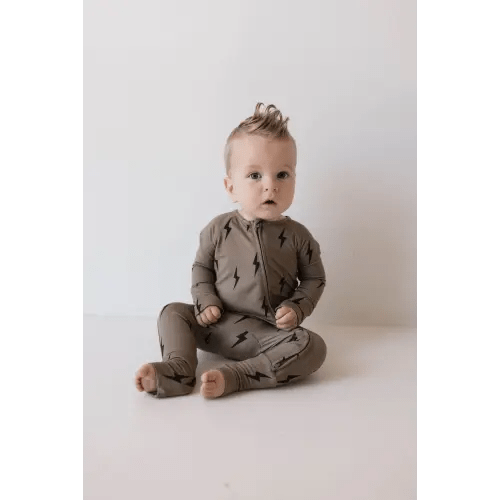 Bamboo Zip Pajamas | Brown & Black Lightning Bolt