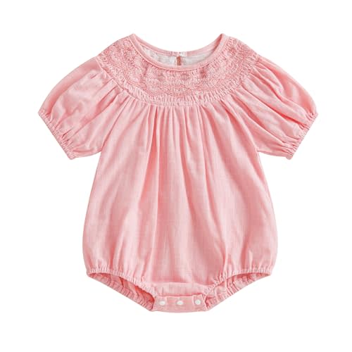 YTGBFYIK Baby Girl Smocked Bubble Romper Summer Embroidery Puff Sleeve Bodysuit Cotton Infant Clothes