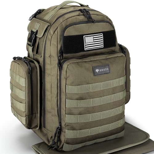 Dinictis Dad Diaper Bag, Mens Diaper Bag Backpack with Diaper Changing Mat, Military Diaper Backpack with Molle Webbing, Waterproof Pouch, Baby Wipes pocket, Insulated Bottle Pockets- Jungle Green