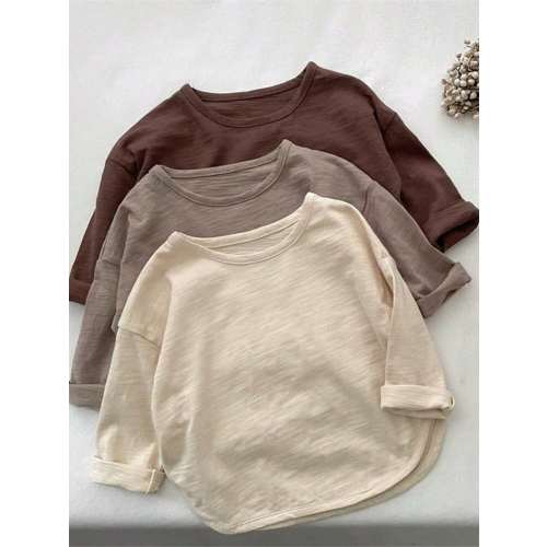3pcs Kids Spring/Autumn Long Sleeve Solid Color Bamboo Knit T-Shirts, Loose Fit Casual Tops For Boys & Girls | SHEIN USA