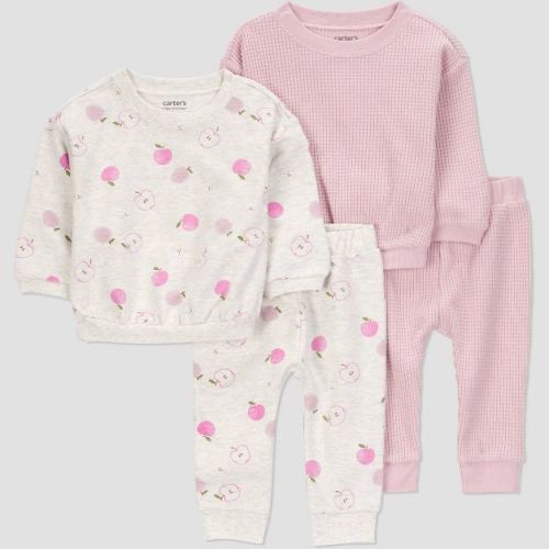 Carter's Just One You® Baby Girls' 4pc Apple Top & Bottom Set - Gray/Pink