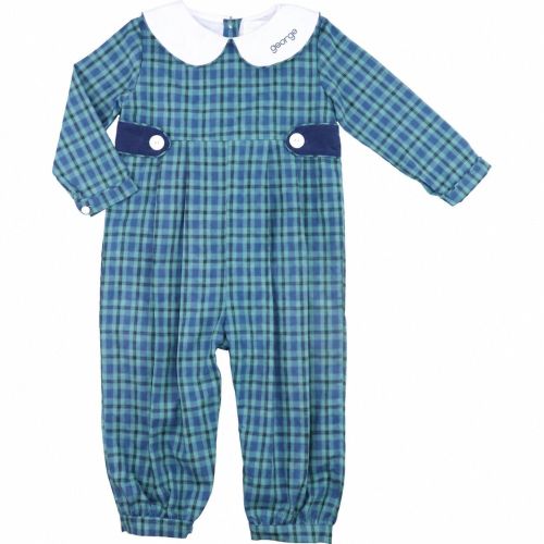 Green And Navy Plaid Long Romper - Cecil & Lou
