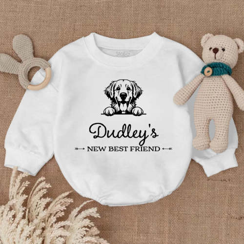 New Best Friend Bubble Romper, Custom Baby Bodysuit, Baby Shower Gift, Cute Kid Gift, Personalized Dog Name Dog Lover Gift BR7225
