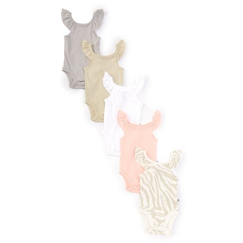 Honest Baby Girls Newborn-24 Months Round Neck Flutter Sleeve 5-Pack Bodysuit
