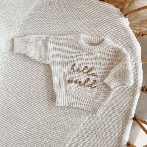 'Hello World' Mini Knit Sweater - Milk