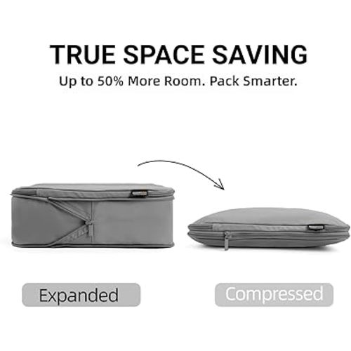 4 Piece Compression Packing Cubes for 3–7 Day Travel, Space Saving Travel Organizers with Breathable Mesh, Double-Zipper Packing Cubes for Carry-On & Suitcases (Silver)