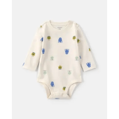Baby Boy Monster Long-Sleeve Graphic Bodysuit - Cream | Carter's