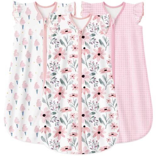 Yoofoss Baby Sleep Sack 6-12 Months Baby Wearable Blanket 100% Organic Cotton 2-Way Zipper TOG 0.5 Toddler Sleeping Sack 3 Pack, Lightweight Sleep Sacks for Babies(Medium)