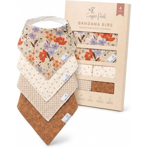 Copper Pearl Baby Bibs 4 Pack, Bandana Drool Bibs for Baby Girl & Boy, Soft Cotton Bibs for Drooling and Teething