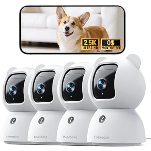 2.5K Indoor Security Camera 4pack, Non-Subscription AI Person/Pet/Cry Detection, 4MP Pet/Dog/Cat/Baby Camera w/Phone App, Pan Tilt WiFi, Night Vision, Full Duplex Audio for Home Security