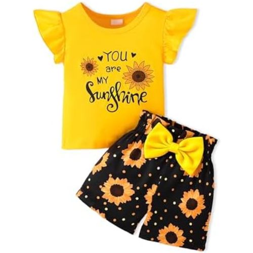 Toddler Baby Girls Clothes Summer Outfits Ruffle Sleeve T-shirt + Shorts Cute Girl Clothing Set 6M-4T