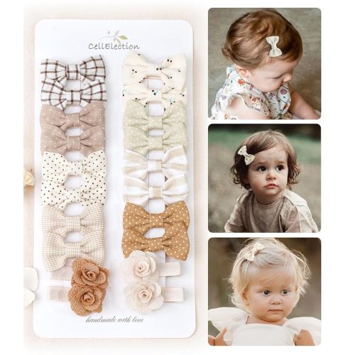 Baby Girls Hair Bow Clips,Tiny Bows Cotton Fully Lined Hair Clips Fine Hair for Girls Infants Toddlers 20pcs