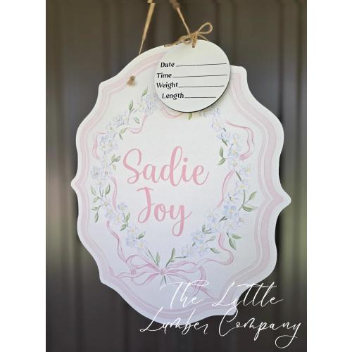 Floral Bow Printed Custom Personalized Name Sign | Hospital Door Hanger | Grandmillenal Announcement | Custom Baby Name Sign | Name Sign