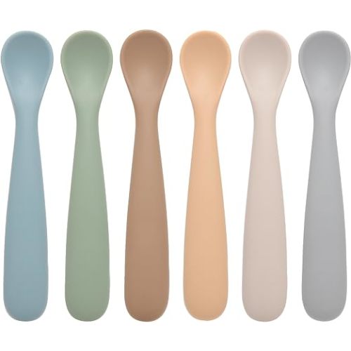 Eascrozn Baby Spoons, 6 Pack First Stage Silicone Feeding Spoons, Soft Tip Feeding Baby Utensils, Baby Led Weaning Supplies Training Spoons, Dishwasher and Boil Safe