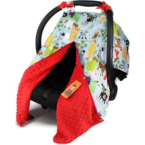 Dear Baby Gear Carseat Canopy with Snap Opening for Girls & Boys - Infant Car Chair Canopies - Nursing Covers -37"x29" (Farm Life Animals and Tractor, Red)