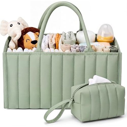 2 Pcs Baby Diaper Caddy Organizer Set, Nursery Storage, Sage Green