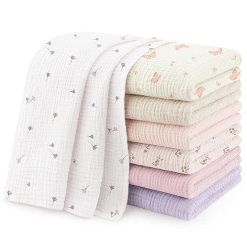 Susurration Muslin Burp Cloths 24x24 Inches Ultra Soft 100% Cotton | 7 Pack Baby Washcloths for Newborn, Absorbent Burp Rags & Swaddle Blankets