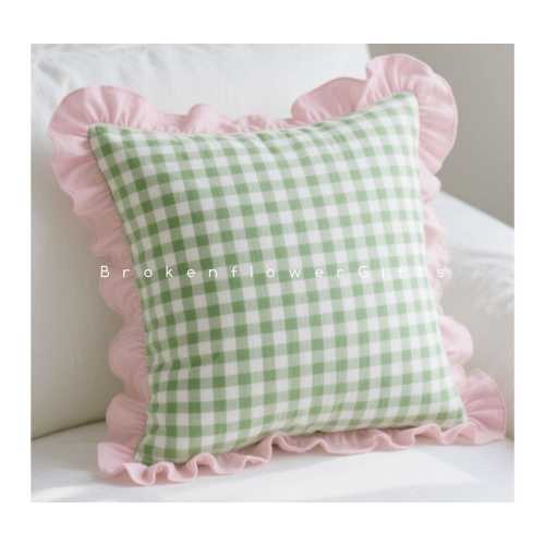 Farmhouse plaid pillowcase,bright green ruffled pillowcase, xmas home decor, bedding, pillow cover for kind,queen, pillowcase,new home gift