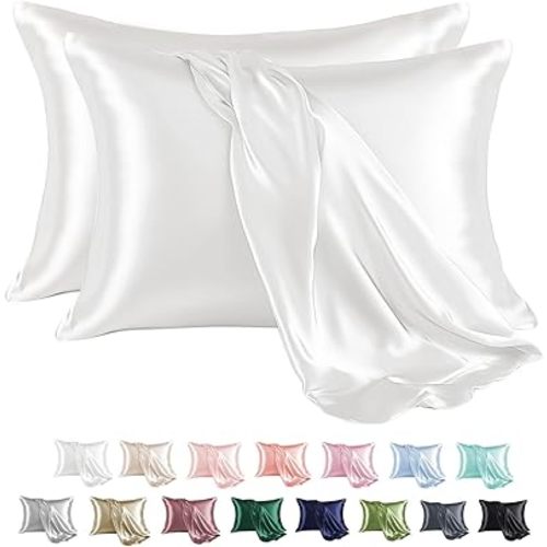 MR&HM Satin Pillowcase for Hair and Skin, Silk Satin Pillowcase 2 Pack, Queen Size Pillow Cases Set of 2, Silky Pillow Cover with Envelope Closure (20x30, Ivory)