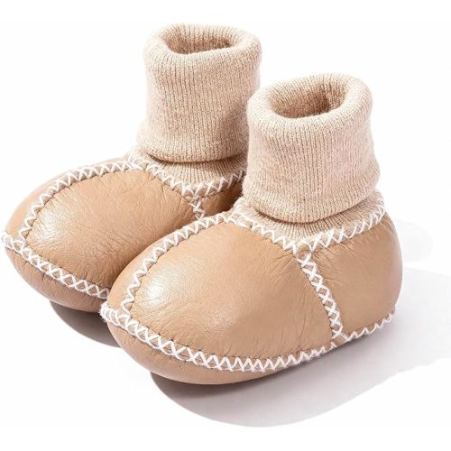 Mel&Syd 100% Sheepskin-Lined Baby Booties: Stay-On Thermal Wool Newborn Shoes Socks - Warm Soft Sole Infant Slippers for Boy Girl 0 to 12 Months