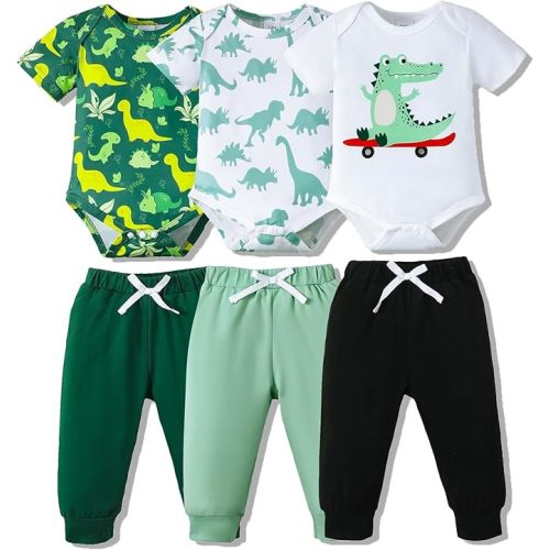 NZRVAWS Newborn Baby Boy Clothes Infant Boy Outfits Romper Pants Set 6 Pcs 0 3 6 9 12 Months