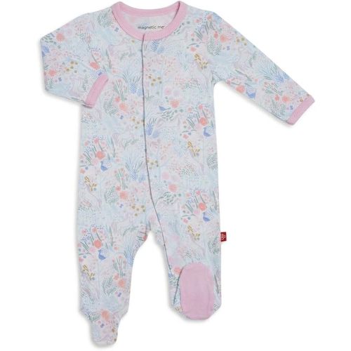 Magnetic Me Girls Modal Magnetic Baby Footie Pajamas | Silky Soft Modal Fabric | Pixie Pink Ruffle | Newborn