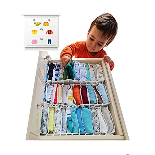 Raspery Drawer Organizer Baby Clothes, Drawer Dividers Organizers Clothes Storage Box for Baby Onesie, Underwear, Socks, Shirts, Accordion Drawer Organizer, Breathable Fabric (Set of 3)