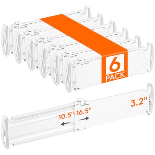 Lifewit 3.2" High Drawer Dividers for Clothes, Adjustable Drawer Organizers | 10.5"-16.5" Expandable Plastic Separator for Dresser, Kitchen, Cabinet, Closet, Nursery, Socks & Underwear Storage, 6 Pack