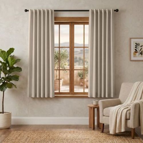 Solid Semi-Blackout Room Darkening Curtain Set with Rod Pocket Backtab Header, 2-Piece, 36" X 63", Ivory - Blue Nile Mills