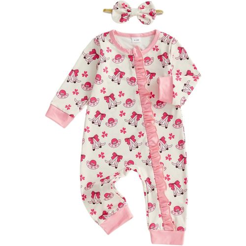 Lefyira Western Baby Girl Clothes Horse Print Cow Romper Zipper Long Sleeve Jumpsuit Infant Cowgirl Outfit Fall Clothes