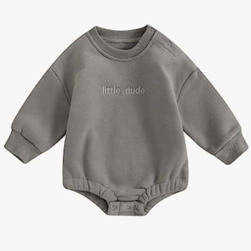 VISGOGO Newborn Infant Baby Boy Oversized Romper Little Dude Sweater Onesie Coming Home Outfit Neutral Clothes