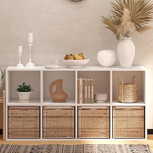 Wooden 8 Cube Storage Organizer with Closed Back Panel,White Shelf Heavy Duty Cubby Storage Organizer with Compartments for Living,Display Shelf,Bookshelf (White, 8-Cube)