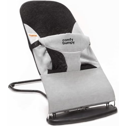 ComfyBumpy Ergonomic Baby Bouncer Seat - Bonus Travel Carry Case - Safe, Portable Bouncing Chair with Adjustable Height Positions - Infant Bouncy Seat Perfect for Newborn Babies (Grey)