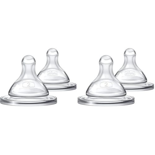 Chicco Duo 100% Silicone Intui-Latch Baby Bottle Nipple with Anti-Colic Valve | Skin-Like Texture and Breast-Like Flow | Stage 2, Medium Flow | 2 Count (Pack of 2) | 3+ Months