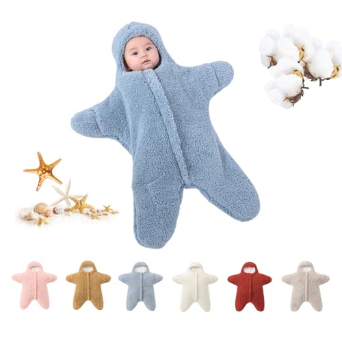 Baby Starfish Onesie, Thick Imitation Fleece Starfish Newborn Romper, Infant Footie Jumpsuit Winter Warm Outfits(Blue,2-6 Months)