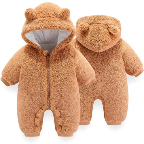 UVIPC Baby Newborn Bear Fleece Snowsuit Winter Coat Warm Hooded Jumpsuit for Baby boy girl