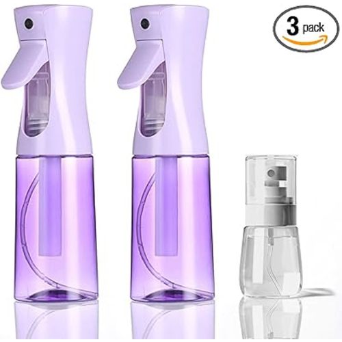 3 Pack Spray Bottles, 2-Pack Continuous Spray Bottles,Fine Water Mist Spray Bottles for Hair 6.8 OZ (200 ML) and 1oz 30ml Travel Spray Bottle Mister for Cleaning,Hairstyling,Plants,Barbers,Pets Purple