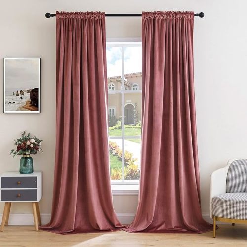 MIULEE Dusty Rose Pink Velvet Curtains Thermal Insulated Blackout Curtain Drapes for Bedroom Living Room Darkening 120 Inches Long Curtains Panels Rod Pocket Set of 2