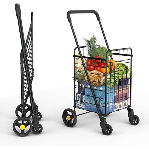 Our Modern Space Shopping Cart & 360° Swivel Wheels | Foldable Collapsible & Lightweight | Perfect for Groceries Laundry Utility Cart - Black